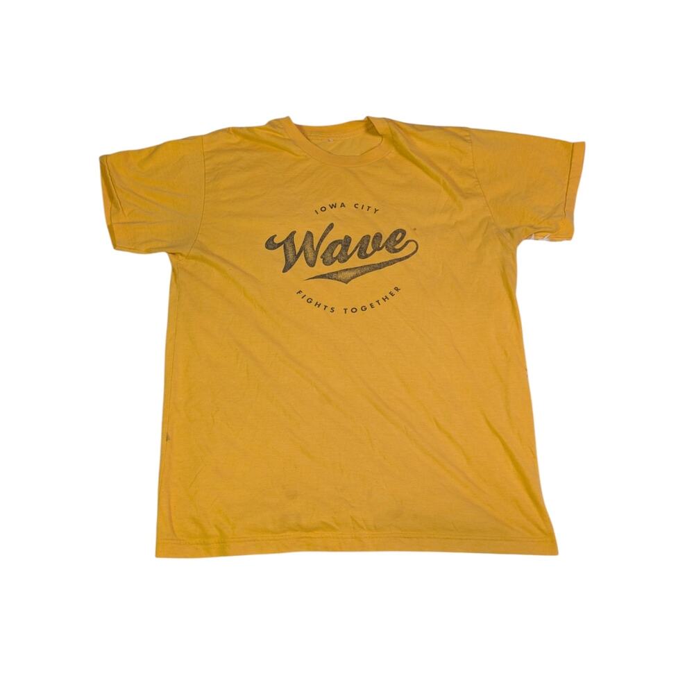 Vintage Iowa City Wave Fights Together Yellow Graphic T Shirt USA 90s Large